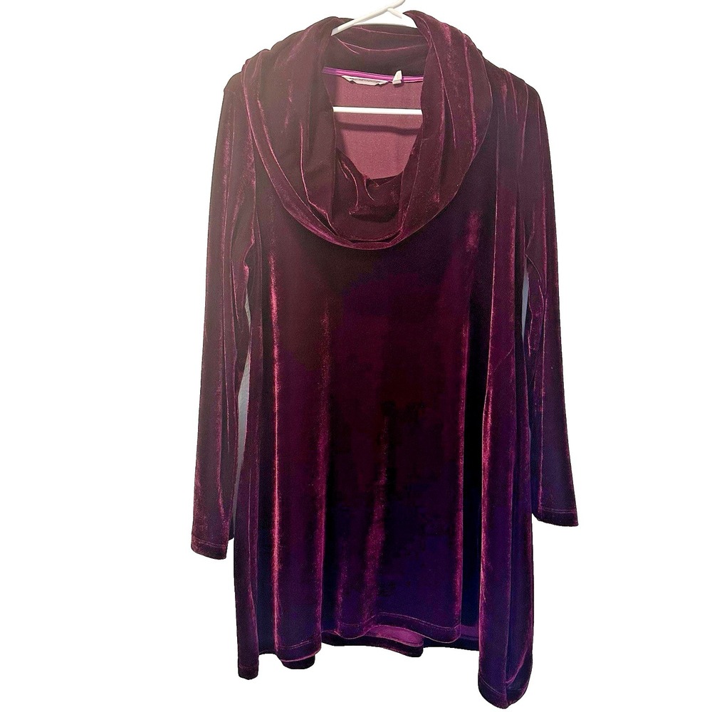 Soft Surroundings Size-M Women Cowl‎ Neck Asymmetrical Hem Tunic Top Burgundy